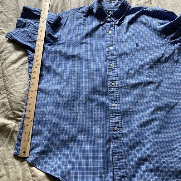 Polo Ralph Lauren Men XL Classic Fit SS  Button Down Plaid Cornflower Blue Prep - Picture 11 of 12